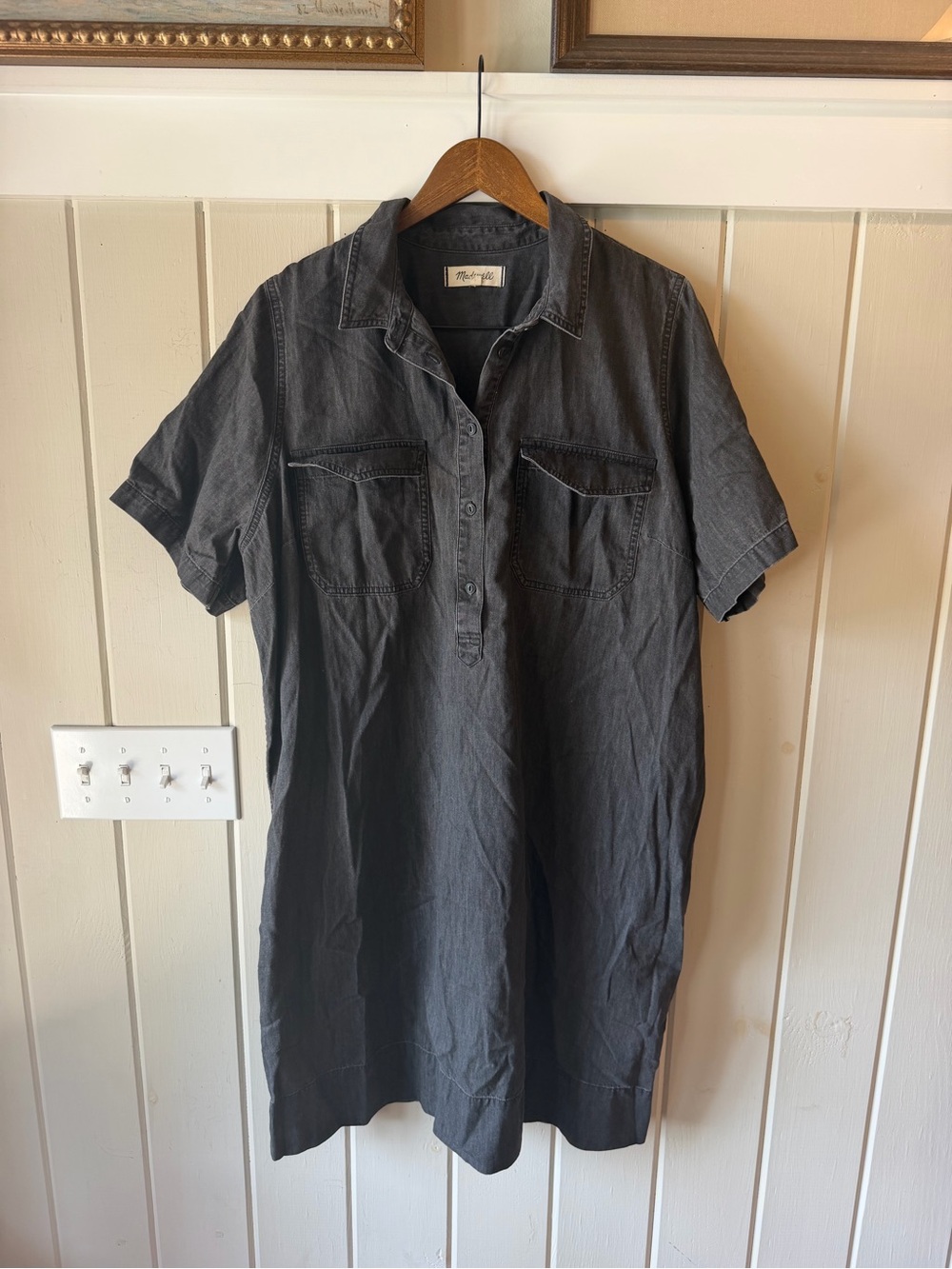 Madewell Washed Black Short-Sleeve Shirt Dress, Size 2X